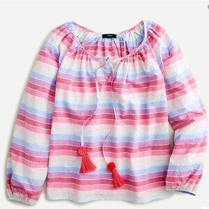 NWT J.Crew Peasant Top In Metallic Pastel Stripe Large